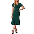 thumbnail image 2 of INSPIRE CHIC V-Neck Dress for Women's Puff Sleeve Elegant Mermaid Midi Dress L Dark Green, 2 of 6