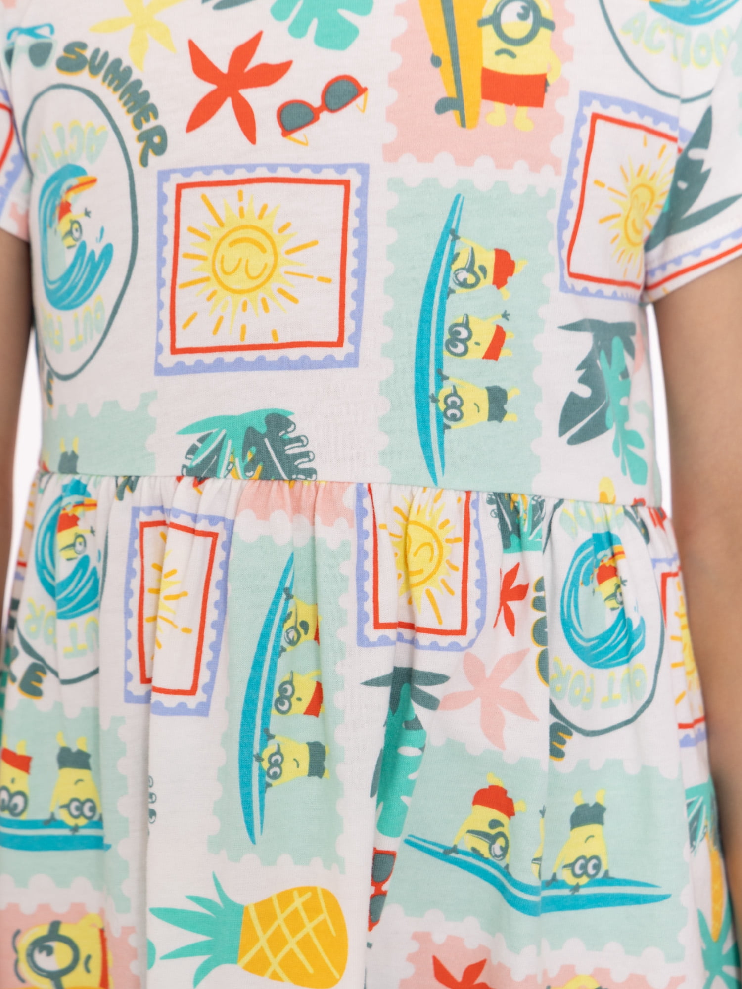 Minions Girls Allover Print Dress with Short Sleeves, Sizes 4-12