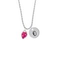 thumbnail image 2 of Delight Jewelry Silvertone Large 3-D Hot Pink Strawberry with Crystals Silvertone Script Initial Disc - O - Charm Necklace, 20"+3", 2 of 4