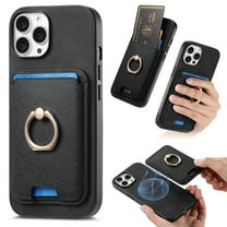 Allytech iPhone 16 Case, Detachable Magnetic Wallet Case with Card Holder & Ring Stand, Support Car Mount, Premium PU Leather Shockproof Durable Protective Slim Case Cover - Black