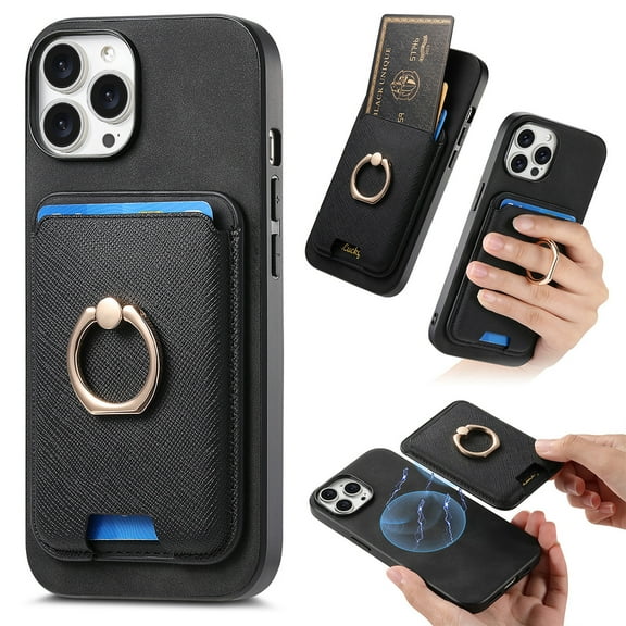 Allytech iPhone 15 Pro Case, Detachable Magnetic Wallet Case with Card Holder & Ring Stand, Support Car Mount, Premium PU Leather Shockproof Durable Protective Slim Case Cover - Black