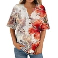 thumbnail image 4 of GaThRRgYP Short Sleeve Tunic Blouse - Women's Summer Tops,Women Fashionable and Comfortable Fashion Casual Button V-Neck T-shirt Loose and Elastic Non Positioning Printing Top Red S, 4 of 6