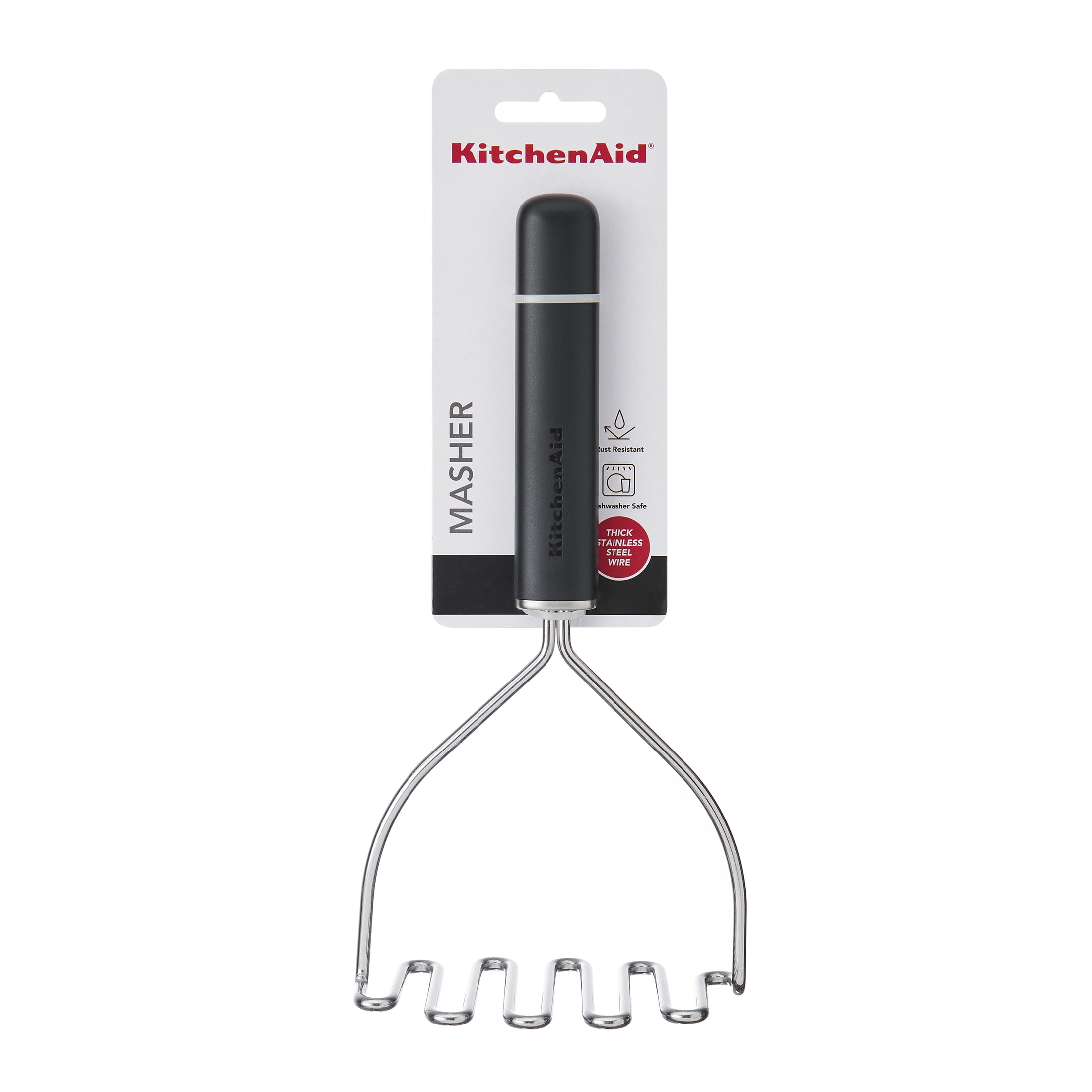KitchenAid Stainless Steel Potato Masher with Ergonomic Handle, Black
