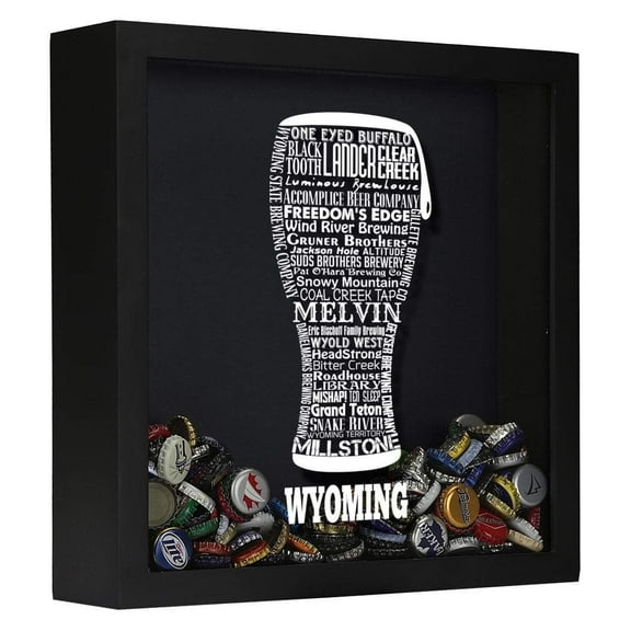 TORCHED Wyoming Beer Typography Shadow Box 14"x14"x5" | Wall Mount Decor Art | Gray