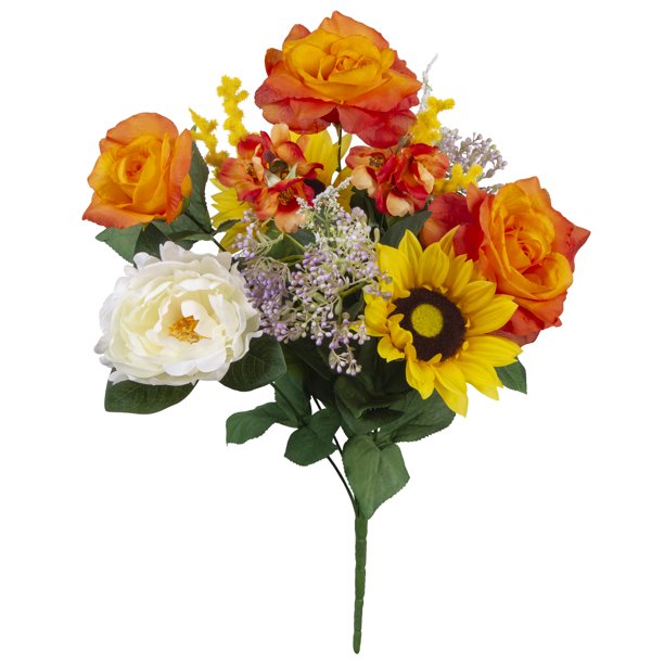 20" Artificial Silk Orange Roses Mixed Flowers Bouquet, by Mainstays