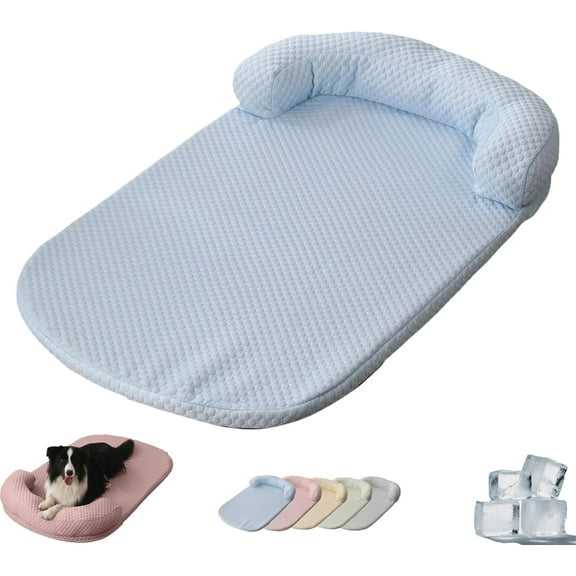 Dog Cooling Bed, 2025 New Cooling Bed for Dogs Cats, Machine Washable Design, Summer Comfort Breathable Cool Mat, with Non-Slip Base, for Small to Large Dog Cat Pets (Blue, Small)