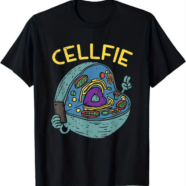 Cell Fie Funny Science Biology Print Men's Crew Neck Fashionable Short Sleeve Sports T-shirt, Comfortable And Versatile, For Summer And Spring, Athletic Style, Comfort Fit T-Shirt, As Gifts