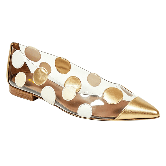 FSJ Women Pointed Toe Flats, Transparent PVC Slip On Shoes with Colorful Polka Dots, Low Heels for Casual Wear Size 8 Gold
