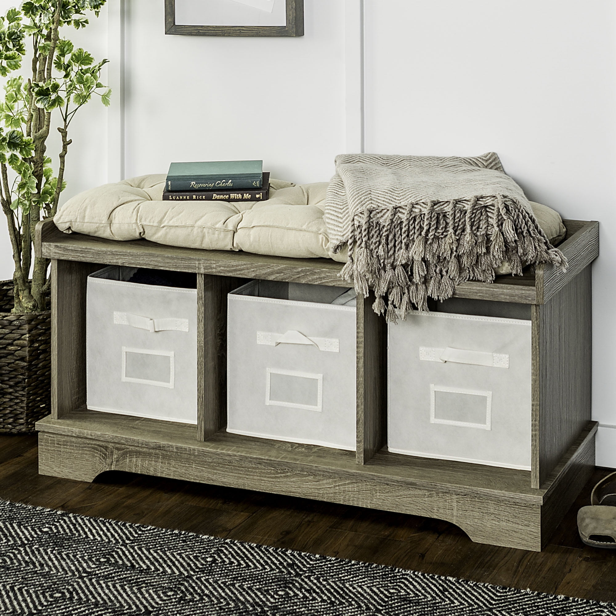 Woven Paths Storage & Tufted Bench, Brown