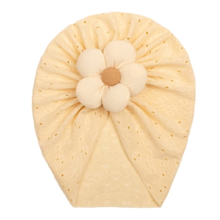 Xfvqtps Infant Turban Hat Knit Flower Cute Kawaii Stretch Comfortable Warm Windproof Coldproof Fall Soft Skull Cap Beige