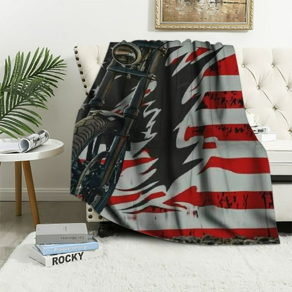 Patifu Flag Motorcycle Bike Warm Lightweight Blanket Soft Fleece Throw Blanket Living Room Sofa Decor Cow Gifts All Seasons Exquisite Gifts 40x50in