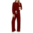 thumbnail image 5 of 2 Piece Fall Outfits Womens Sweatsuits Loose Lounge Casual Long Sleeve Top and Wide Leg Pant Sets with Pockets (S, Wine), 5 of 7