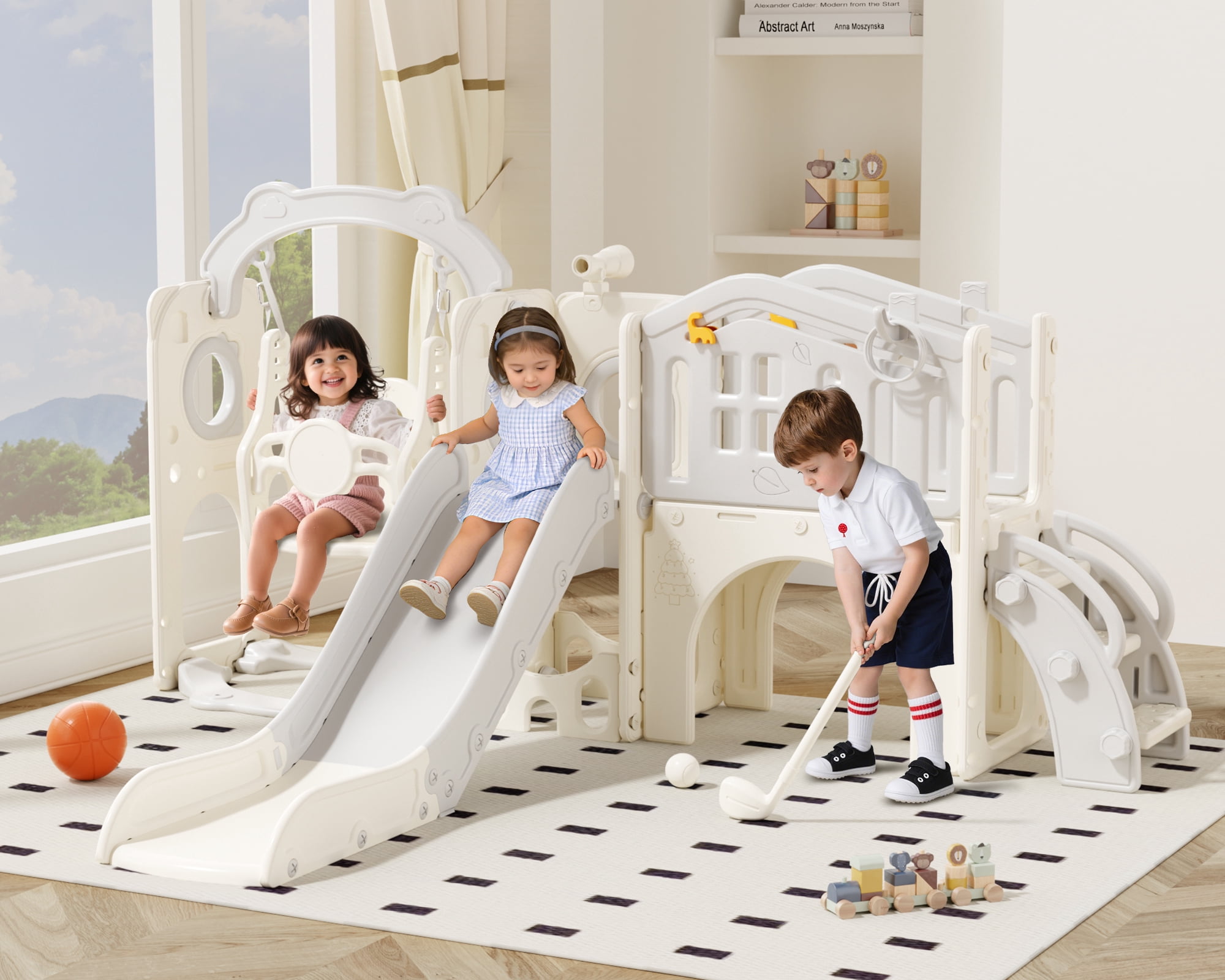 XJD 11 in 1 Toddler Slide and Swing Set - Baby Slide for Toddlers 1-3, Indoor Outdoor Toddler Playset Playground, Gray