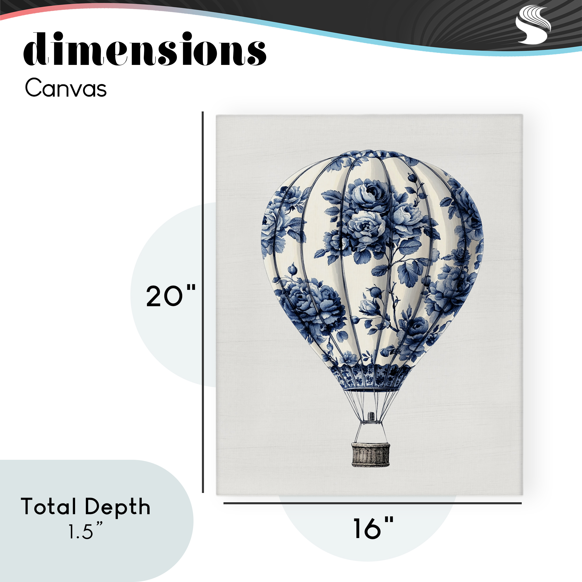 Vintage Toile Hot Air Balloon Canvas Wall Art, design by Lettered and Lined