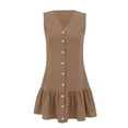 thumbnail image 3 of Hot Days, Bold Styles SMihono Womens Shirt Dresses Midi Length Sleeveless V Neck Dress Casual Button Down Shirt Dress Summer Loose Dresses Khaki S, 3 of 6