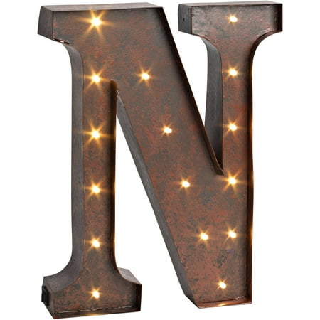 The Gerson Company 12" High Lighted Metal Letter "N", Rustic Brown