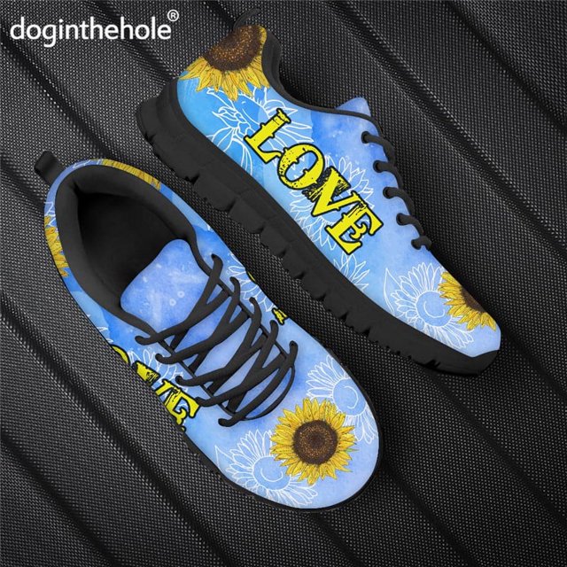 Doginthehole Love Sunflower Zapatos planos Zapatos De Mujer Zapatillas De Malla Casuales Transpirables Con Cordones Calzado Para Correr Dropshipping