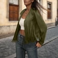 thumbnail image 6 of ClodeEU Womens Casual Coats， Faux Leather Jacket， Fringe Cropped Tops Army Green,Womens Plus XXL, 6 of 9