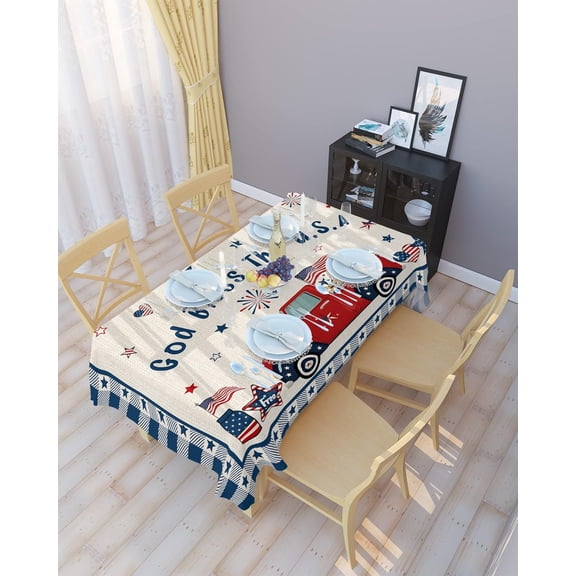 4th of July Tablecloth US Flag Table Cloth for Rectangle Tables 60x102 inch Truck Stars Buffalo Check Patriotic Table Covers Waterproof Table Cloth for Holiday Party, Memorial, Independence Day
