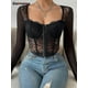 thumbnail image 2 of Cotvotee Women Clothing Corset Top Sheer Sexy Lace Long Sleeve Square Collar Breasted Tops Streetwear Fashion New Chic, 2 of 5