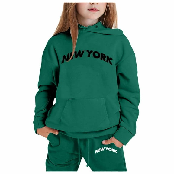 Stylish Girls Outfits and Sets Long Sleeve Solid Warm Hoodie Pullover Tops with Pants Kids Casual Wear Sweat Suit