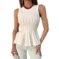 thumbnail image 2 of Women Summer Sweater Vest Slim Fit Ribbed Knit Round Neck Shirt, 2 of 4