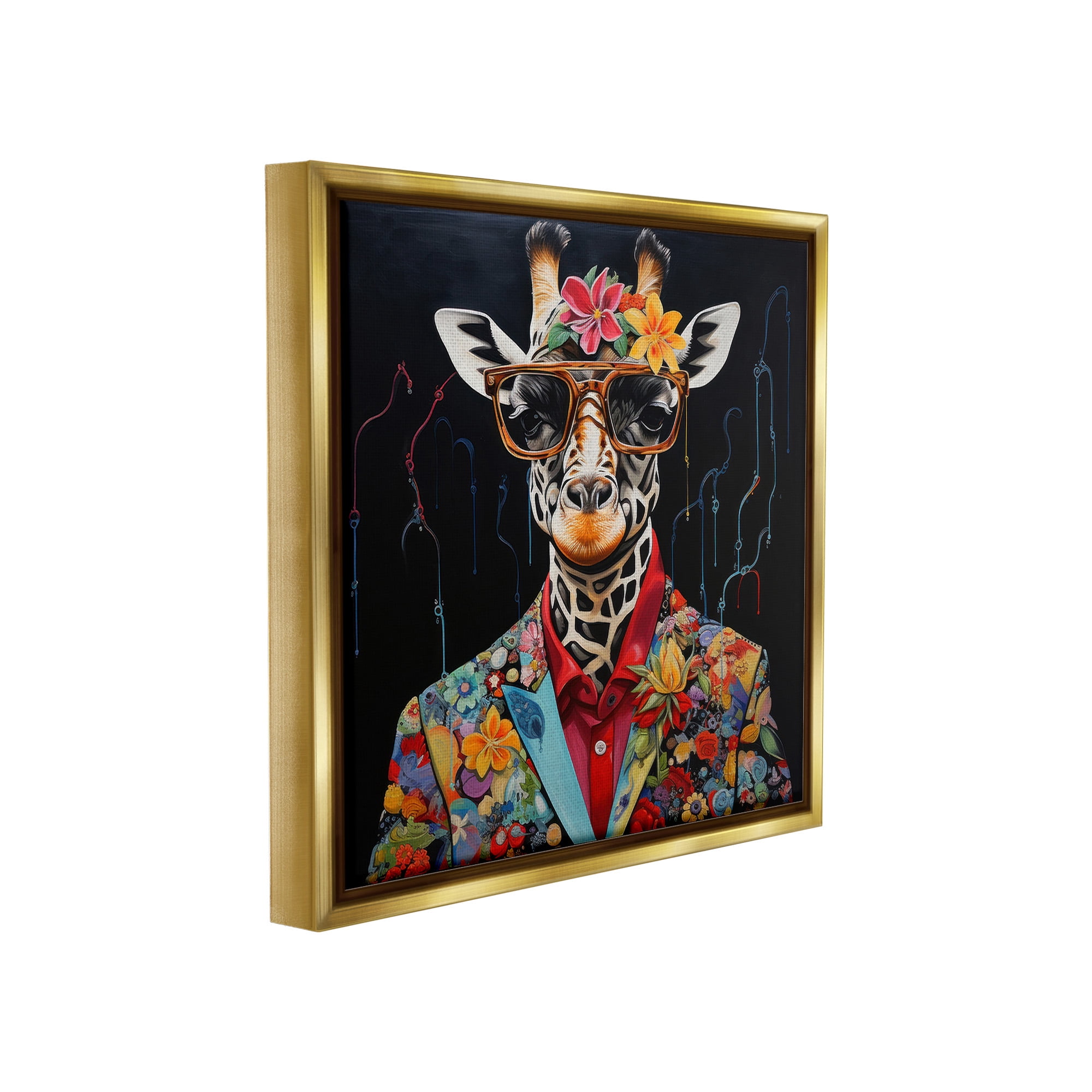 Stupell Industries Giraffe in Floral Suit Animals & Insects Painting Gold Floater Framed Canvas Art Print Wall Art, 25 x 25