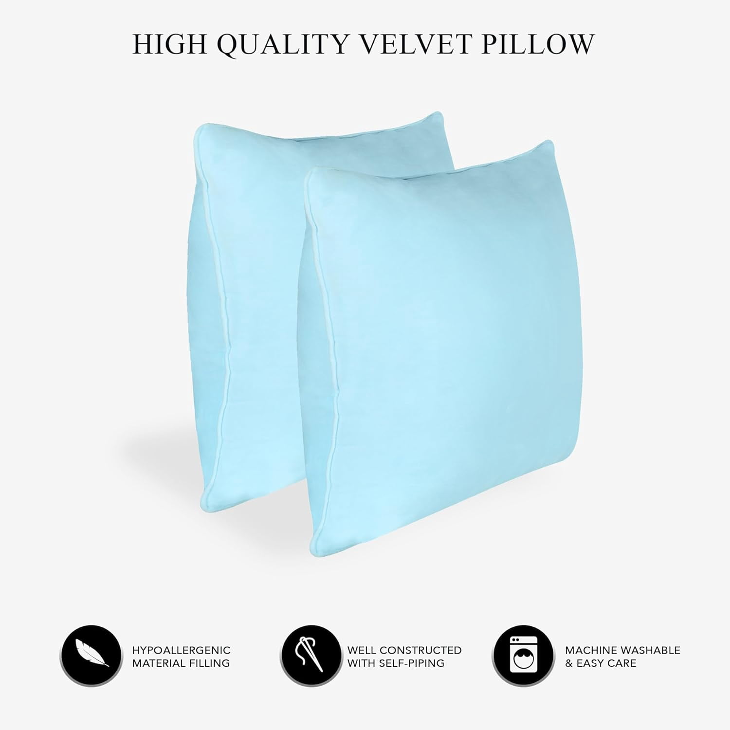 A1HC Hypoallergenic Down Alternative Pillow Inserts, 20x20 in, Square, Pack of 2, Light Blue