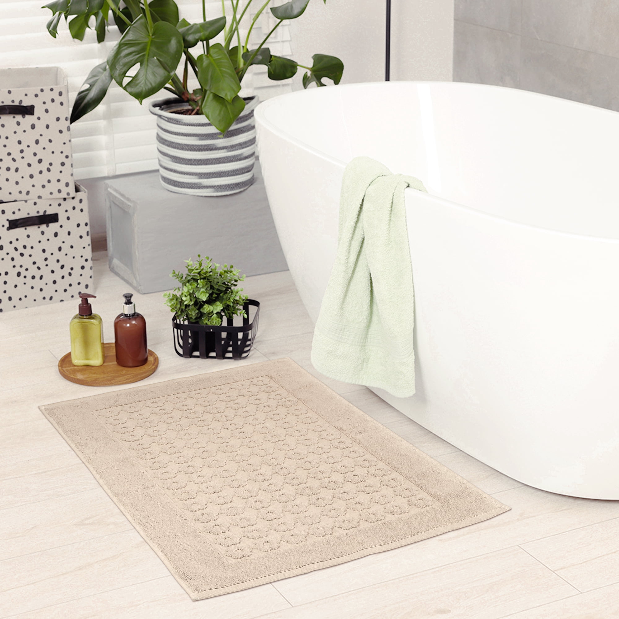 REGALWOVEN Luxury Bath Rug Towel, Cotton Absorbent Hotel Spa Shower Floor Mat for Bathroom Khaki 16" x 24"