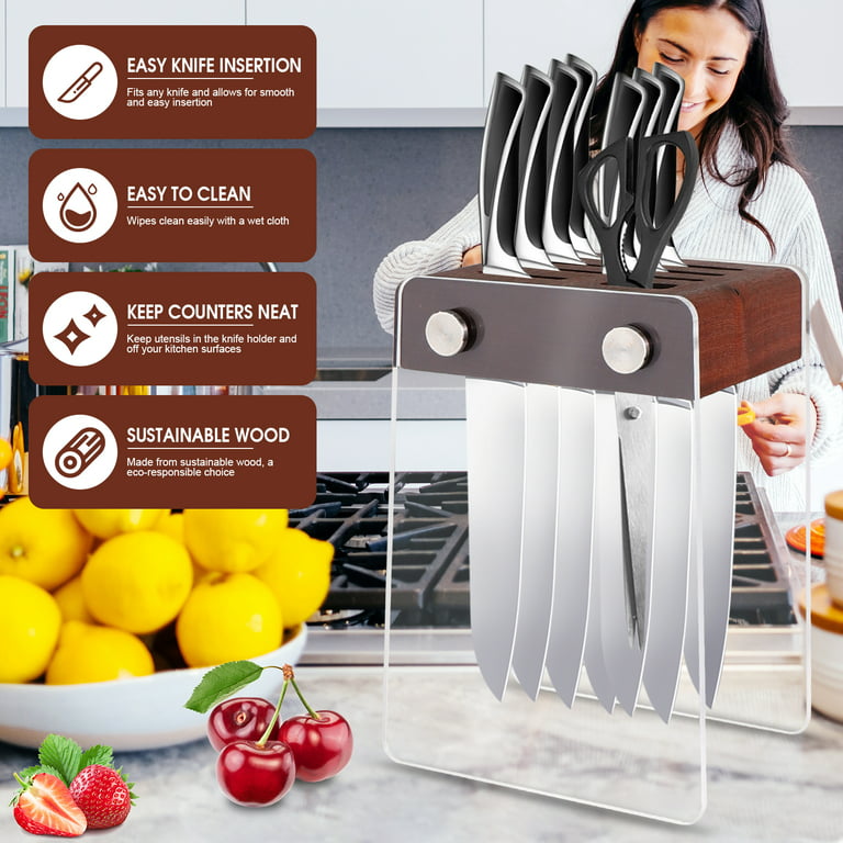 Cook N Home Bamboo Knife Storage Block without Knives, 20 Slot Universal  Knife Holder Countertop Butcher Block Knife Stand for Easy Kitchen Storage