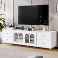 thumbnail image 2 of Harper & Bright Designs Modern TV Stand with Glass Doors for 75 inch TV, Wood TV Storage Cabinet Table with Drawers, Media Console Table with Metal Legs and Metal Handles for Living Room, White, 2 of 16
