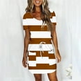 thumbnail image 2 of SMihono Women Striped Dress V Neck Short Sleeve Belted Drawstring Ruched Bodycon Dresses with Pockets Summer Brown White Swing Tunic Dress Coffee 6, 2 of 5