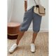 thumbnail image 1 of Pantalones casuales elásticos de bolsillo sencillos de moda de algodón y lino para mujer, pantalones de mujer, pantalones de cinco cuartos, 1 of 6
