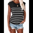 thumbnail image 2 of Tops de Mujer Elegantes e Informales de Verano A Rayas, Tops de Corta con Bloques de Color, Corte Holgado, y Negro S, 2 of 8
