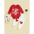 thumbnail image 2 of Suealasg Toddler Baby Boys Girls Valentine’s Day Outfits 3M 6M 9M 12M 18M Long Sleeve Letter Print Romper Heart Print Pants Set 2 Piece Casual Spring Clothing for Newborn Girls, 2 of 9