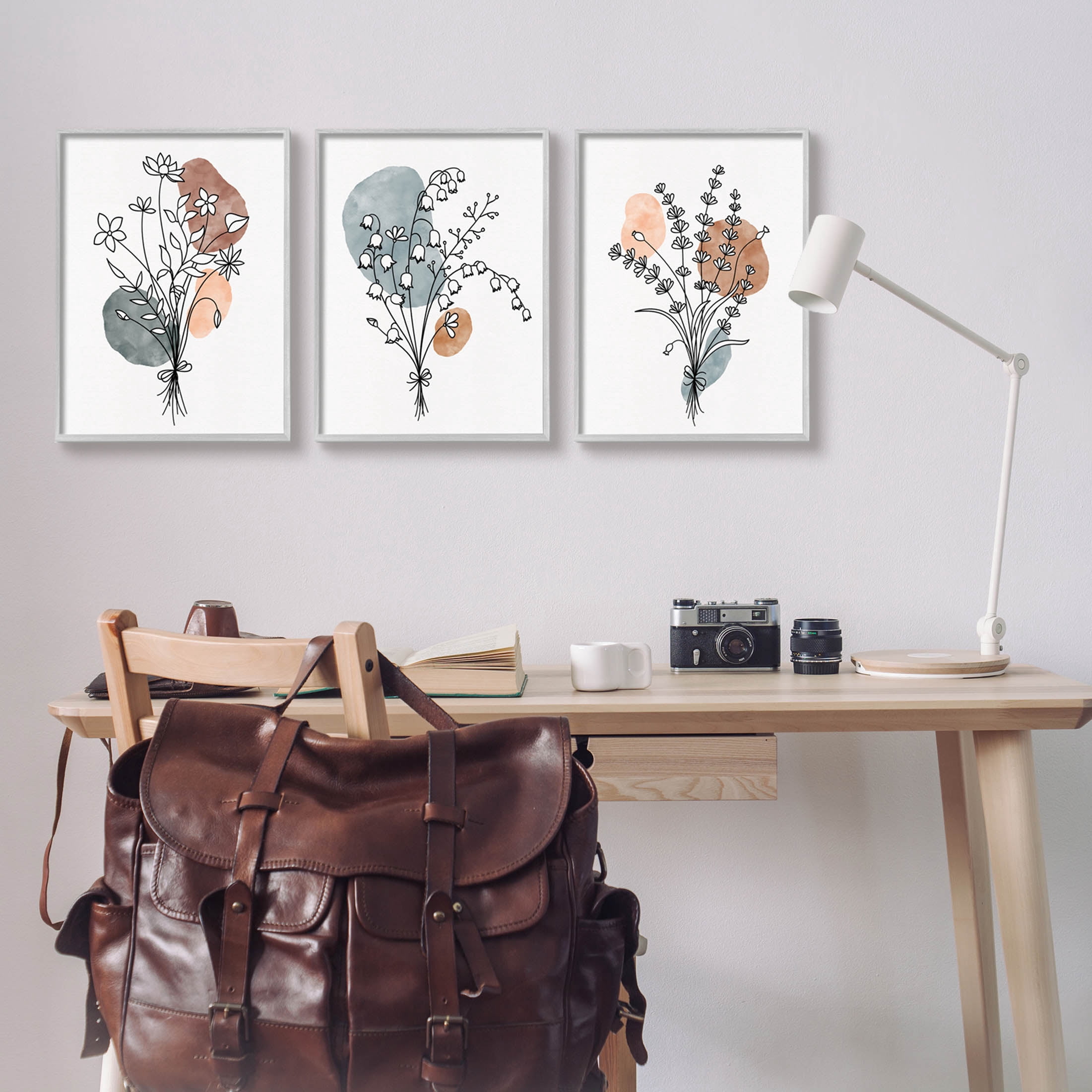 Stupell Industries Neutral Bohemian Herb Bunches Graphic Art Gray Framed Art Print Wall Art, Set of 3, Design by JJ Design House LLC