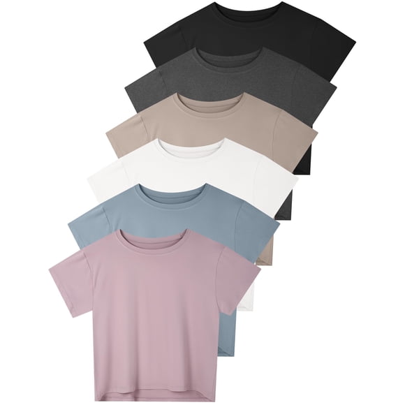 Dalavch Top corto para mujer, paquete de 6, manga corta, talla pequeña