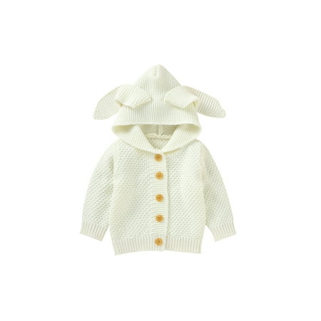 

Frobukio Little Baby Girls Long Sleeve Knitted Cardigan Rabbit Ear Warm Hooded Coat Knit Jacket Clothes White 12-18 Months