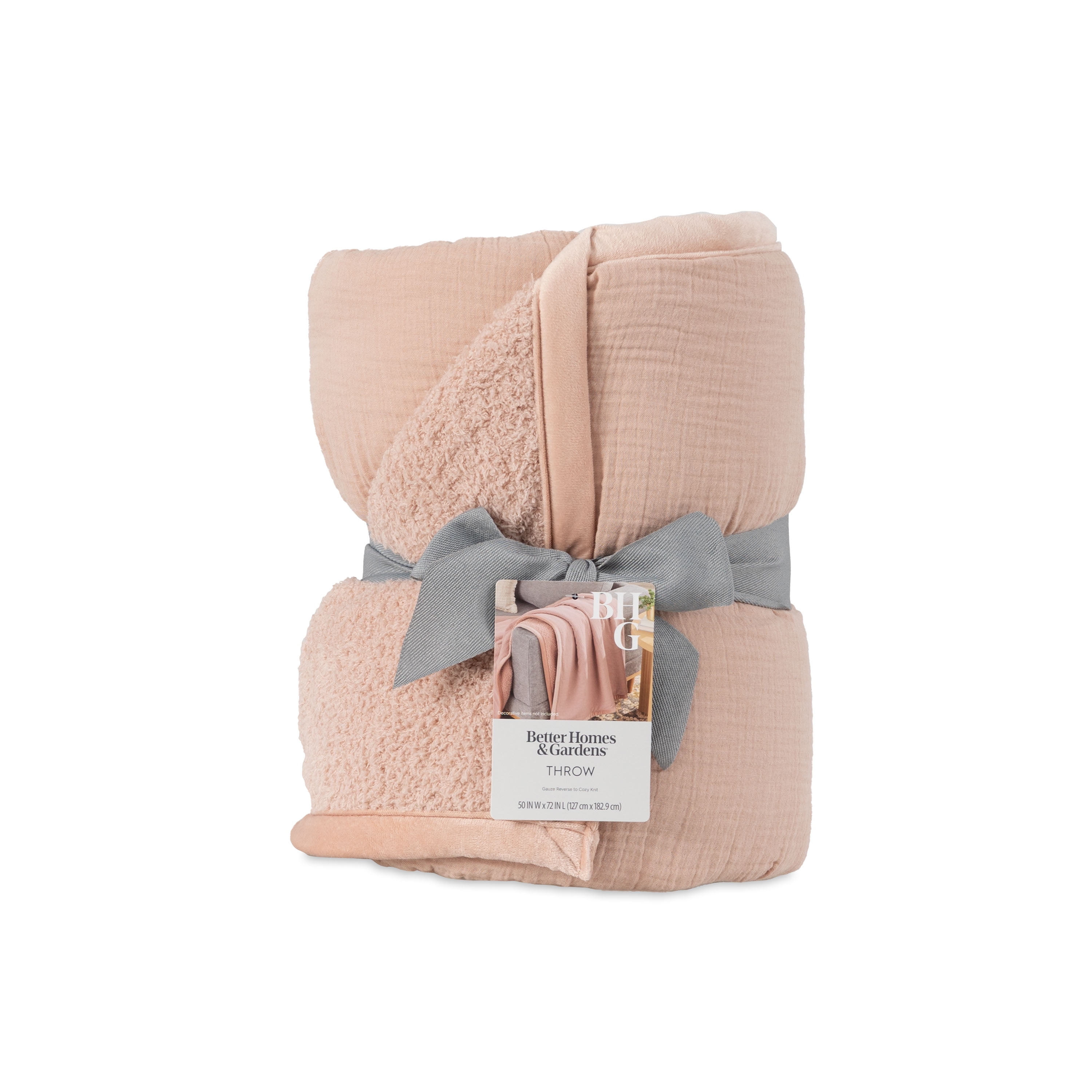 Better Homes & Gardens Gauze Reverse to Cozy Knit Super Soft Throw Blanket, Oversized, Antique Blush