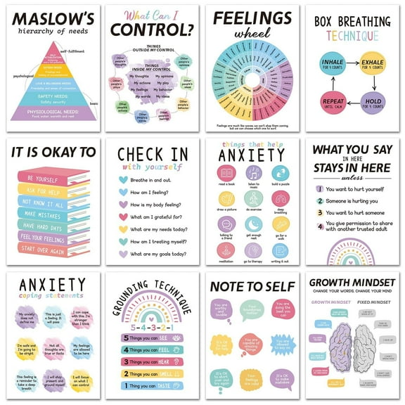 Mental Health Posters, Anxiety Therapy Motivational Poster Counseling Office Must Haves School Counselor Supplies, Mental Health Wall Art Decor Home Classroom Inspirational Posters