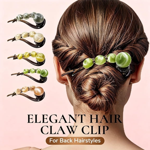 Hair Clips for Women, Cat Eye Bead Twist Hair Clip, Rhinestone Inlaid Curved Ponytail Barrette, Elegant Anti-Slip Hair Accessory for Women’s Back Updo Hairstyles, Coffee