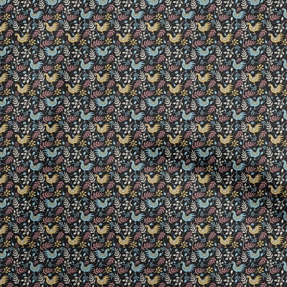 oneOone Polyester Spandex Black Fabric Birds Rooster Quilting Supplies Print Sewing Fabric By The Yard 56 Inch Wide