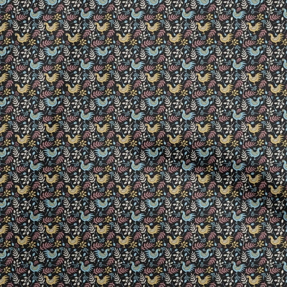 oneOone Cotton Jersey Black Fabric Birds Rooster Craft Projects Decor Fabric Printed By The Yard 58 Inch Wide