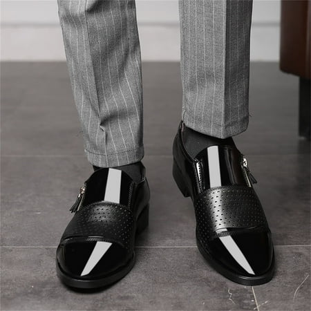 

Follure Fashion Summer And Autumn Men Leather Shoes Pointed Toe Low Heel Zipper Hollow Breathable Leisure