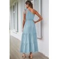 thumbnail image 3 of Vestido PRETTYGARDEN Maxi Azul con Nudo y Un Hombro Sin Mangas Talla L, 3 of 8