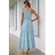 thumbnail image 3 of Vestido PRETTYGARDEN Maxi Azul con Nudo y Un Hombro Sin Mangas Talla L, 3 of 8