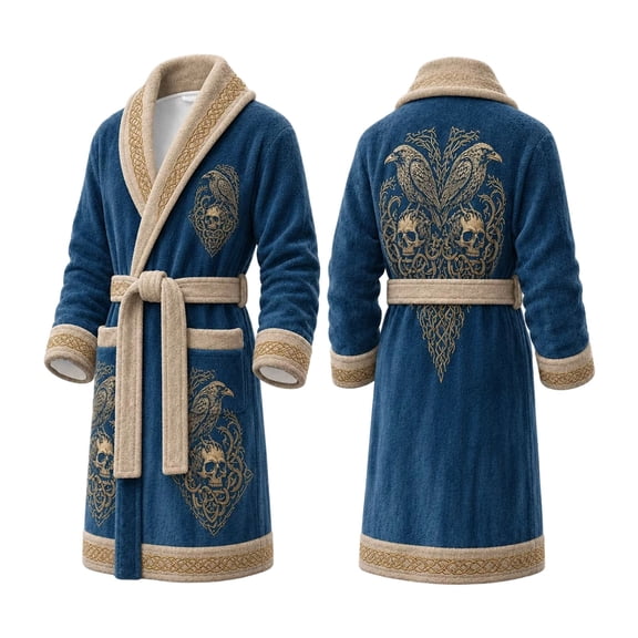 XIAOCHA Men's Yggdrasil Tree Print Robe Shawl Collar Tie Waist Long Sleeve Bathrobe Nightgown