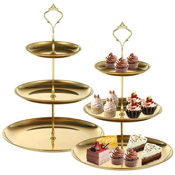 2 Sets Cupcake Display Stands, 3-Tier Gold Cupcake Towers, Metal Tiered Dessert Stands, Table Display Serving Trays, Decorative Cupcake Holders for Wedding, Party