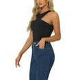 thumbnail image 4 of INSPIRE CHIC Sleeveless Bodysuit for Women's Asymmetrical Halter Neck Tank Top XL Black, 4 of 6