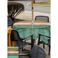 thumbnail image 4 of Outdoor Tablecloth with Umbrella Hole and Zipper, Farmhouse Teal Brown Square Table Cloth 54x54 Inch Waterproof Tablecloth, Vintage Wooden Striped Picnic Table Cover for Patio Camping, 4 of 7